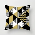 Detail of geometric peach skin pillowcase with black, white, and golden yellow pattern - Gold Black White Block Stripes (DRD205-8)