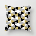 Detail of modern geometric pillowcase with gold, black and white triangle pattern texture - Gold Black White Striped Dot Patchwork (DRD205-10)