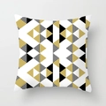 Detailed view of modern geometric peach skin pillowcase with black and gold triangles - Black Gold White Abstract Geometric (DRD205-9)