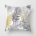 Detail of tropical leaf print on peach skin pillowcase with gold glitter veins - Light Luxury Tropical Veins (DRD205-16)