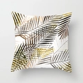 Detail of square peach skin pillowcase with earth-toned palm leaf patterns on white - Nordic Minimalist Palm Leaves (DRD205-14)
