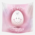 Rosa-lilafarbener Oster-Wandteppich mit süßem Smiley-Ei und Happy Easter Aufdruck - 95x73 / Pink Violette Punkte Smile-Eierstil (GT02-4)