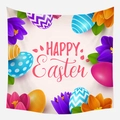 Quadratischer Happy Easter Wandteppich mit bunten Eiern und Frühlingsblumen - 95x73 / Krokus-Eier-Rahmenstil (GT02-6)