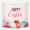 Quadratischer Happy Easter Wandteppich mit bunten Eiern und Gänseblümchen auf Rosa - 95x73 / Rosa Gänseblümchen-Eierstil (GT02-8)