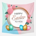 Oster-Wandteppich mit rosa Rosen und bunten Eiern mit Happy Easter-Schriftzug - 95x73 / Rosa Rosen und Goldene Eier (GT02-9)