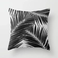 Moderner quadratischer Kissenbezug mit schwarz-weißem Palmblattmuster im Nordic-Stil - 45x45 cm / Schwarzweiß-Mode-Palmenblatt (DRD95-23)