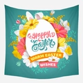 Blaugrüner Oster-Wandteppich mit Hasenohren, Sonnenblumen und Happy Easter-Schriftzug - 95x73 / Blaugrün Blumen Hasenohren Ei (GT02-10)