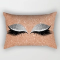 Rose gold sequined lumbar pillow case featuring stylish closed eyes and long eyelashes - 30x50 / Rose Gold Glitter Eyelashes Style (DRD130-34)