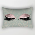 Mint green lumbar pillow cover featuring pink eyelash sequins and palm leaf patterns - 30x50 / Mint Green Palm Leaf Style (DRD130-36)