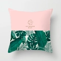 Nordic square pillow cover with pink top, golden Summer Day text and tropical leaf patterns - Summer Day Pink Geometric Splicing (DRD123-10)
