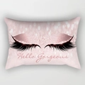 Rectangular pink cushion cover with eyelashes design and Hello Gorgeous gold text - 30x50 / Light Pink Hello Gorgeous Glitter Style (DRD130-38)