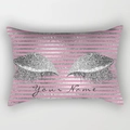 Pink and silver glitter striped lumbar pillowcase with eyelash design and custom name - 30x50 / Pink Silver Stripe Custom Style (DRD130-39)