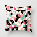 Fodera per cuscino quadrata con trama in marmo nordico e motivo geometrico blu e rosa - Patchwork Geometrico Marmo Colorato (DRD164-31) / 45*45cm (Senza Inserto)