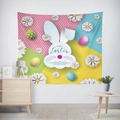 Fröhlicher Osterteppich mit weißer Hasensilhouette und bunten Eiern an der Wand - 95x73 / Oster-Gänseblümchen-Ei-Stil (GT02-15)