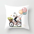 Cute cartoon panda riding a bike with flowers and balloons on a white pillow cover - 18x18 Inch / Panda Riding Bike (DRD219-10)