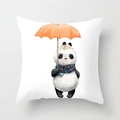 Cute cartoon panda pillowcase featuring a cozy scarf and umbrella illustration - 18x18 Inch / Panda Umbrella (DRD219-12)