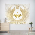 Oster-Wandteppich mit weißem Kaninchen und goldener Schleife aus Stoff - 95x73 / Weißer Hase Goldglitzer-Stil (GT02-25)