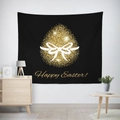 Abstraktes Oster-Wandteppich mit goldenem Ei und Happy Easter Aufdruck auf Schwarz - 95x73 / Schwarzer Gold-Ei-Schleifen-Stil (GT02-24)