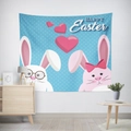 Blauer Wandteppich zu Ostern mit niedlichen Hasen und Happy Easter Schriftzug - 95x73 / Blauer Punktierter Cartoon-Hasen-Stil (GT02-33)