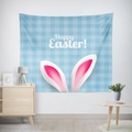 Wandteppich mit blauem Karo-Muster, Happy Easter-Text und Hasenohren für Ostern - 95x73 / Hellblauer Gingham-Hasenohren-Stil (GT02-26)