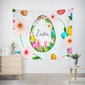 Oster-Wandteppich mit Happy Easter Text, bunten Eiern und rosa Hasenohren Motiv - 95x73 / Rosa Gänseblümchen-Hasenohren-Stil (GT02-32)