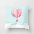 Pink heart balloon and love text on light blue square throw pillow case - Light Blue Heart Hot Air Balloon (DRD203-9) / 18x18 Inch