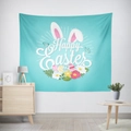Wandteppich zu Ostern in Türkis mit Hasenohren und bunten Eiern als Dekoration - 95x73 / Tiffany-Blau Blumen-Hasenohren-Stil (GT02-31)
