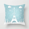 Square light blue cushion cover with artistic Eiffel Tower and snowflake design - Light Blue Winter Paris Tower (DRD203-7) / 18x18 Inch