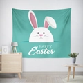 Blauer Osterteppich mit weißem Cartoon-Hasen und Happy Easter Schriftzug zur Deko - 95x73 / Cyan Cartoon-Hasen-Stil (GT02-34)