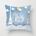 Federa quadrata con Torre Eiffel e mongolfiera in stile carta ritagliata blu - Benvenuti a Parigi Blu (DRD203-5) / 45x45 cm