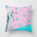 Pink Nordic unicorn cushion cover with golden horn and colorful geometric patterns - Pink Blue Color Block Polka Dot Gold Horn Unicorn Style (DRD212-14) / 18x18 Inch