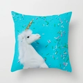 Sky blue square cushion cover with white unicorn pattern and colorful sprinkles - Sky Blue Background Colorful Sprinkles White Unicorn Style (DRD212-15) / 18x18 Inch
