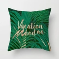Federa nordica con foglie di palma verdi e scritta Vacation Mood on stampata - 45x45 cm / Foglia di Palma Vacation Mood on (DRD225-3)
