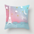 Fodera per cuscino con Torre Eiffel e mongolfiera in sfumature rosa e azzurre - Torre di Parigi Cielo Stellato Sfumato (DRD203-10) / 45x45 cm