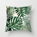 Federa per cuscino quadrata bianca con foglie tropicali e motivi a linee dorate - 45x45 cm / Pianta Tropicale Punti Dorati (DRD225-4)