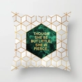 Nordic style pillow case with green marble hexagon and gold quote on geometric white base - 18x18 Inch / Dark Green Hexagon Marble (DRD225-6)