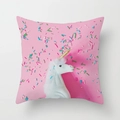 Pink unicorn pillow cover with golden horn and colorful sprinkles on light background - Bright Pink Background Colorful Sprinkles White Unicorn Style (DRD212-22) / 18x18 Inch