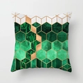 Nordic peach skin pillowcase featuring green marble hexagon geometric patterns and gold lines - 18x18 Inch / Green Hexagon Geometric (DRD225-7)