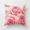 Pink rose floral throw pillow cover with realistic water droplets and square soft fabric - Pink Dew Texture Style (DRD192-25) / 18x18 Inch