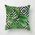 Nordic peach skin pillowcase with green tropical leaves and black white stripes - 18x18 Inch / Tropical Leaf BW Stripes (DRD225-8)