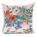 Kissenbezug aus Leinen mit blauer Vase, orangefarbenen Lilien und kunstvollem Blumenmotiv - Vase Lilie und Orange Illustration (YMD48-4) / 45x45cm