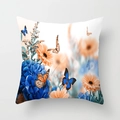 Dettaglio della federa per cuscino con ortensie blu e motivi di farfalle - 45x45cm / Farfalla Blu Arancione Ortensia (DRD346-9)