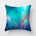 Dettaglio della stampa con farfalla blu e fiori su federa per cuscino quadrato decorativo - 45x45cm / Farfalla Blu da Sogno (DRD346-17)