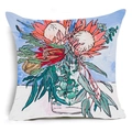 Detailed macro of oil painting style protea and eucalyptus on linen pillowcase - Oil Painting Texture Protea (YMD48-9) / 45x45cm