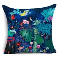Detailansicht eines quadratischen Leinen-Kissenbezugs mit tropischer Flora und Fauna Kunst - Tropische Vegetation Vogel Illustration (YMD48-2) / 45x45cm