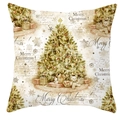 Golden snowflake peach skin pillow case with vintage Christmas tree and teddy bear design - Retro Illustration Christmas Tree (DRD200-11)