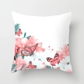 Federa per cuscino con farfalla e fiori rosa su sfondo bianco per divano decorativo - 45x45cm / Floreale Rosa Farfalla Rossa Nera (DRD346-14)