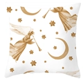 Golden snowflake angel throw pillow cover with white peach skin fabric for sofa decor - Flying Angel And Crescent Moon (DRD200-12)