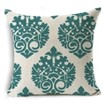 Linen geometric damask throw pillow cover in cream and teal blue for office home decor - Teal Damask Style (YMD160-11)