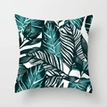 Nordic tropical leaf peach skin pillow cover in dark green and white colors - 18x18 Inch / Teal Intertwined Leaves (DRD225-14)